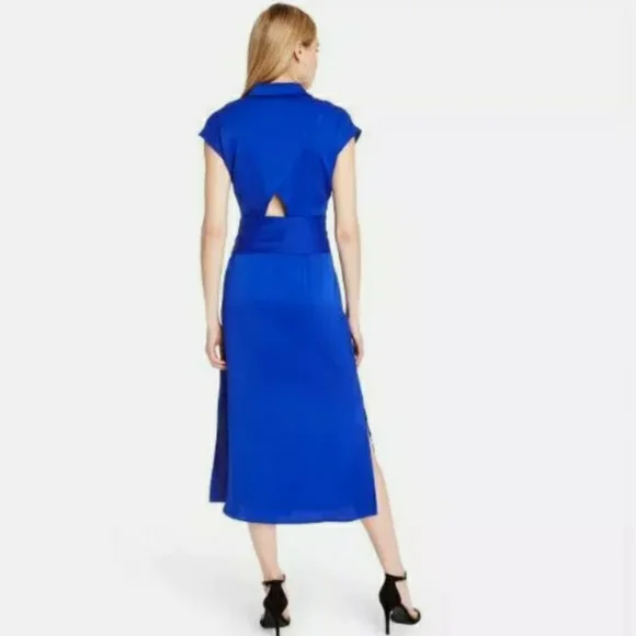 CUSHNIE ROYAL BLUE WRAP MIDI SHIRT DRESS - Picture 3 of 7